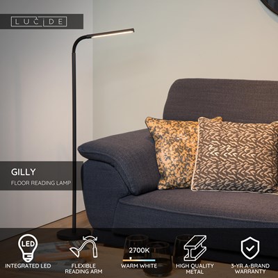 Lucide GILLY - Floor reading lamp - LED - 1x6W 2700K - Black